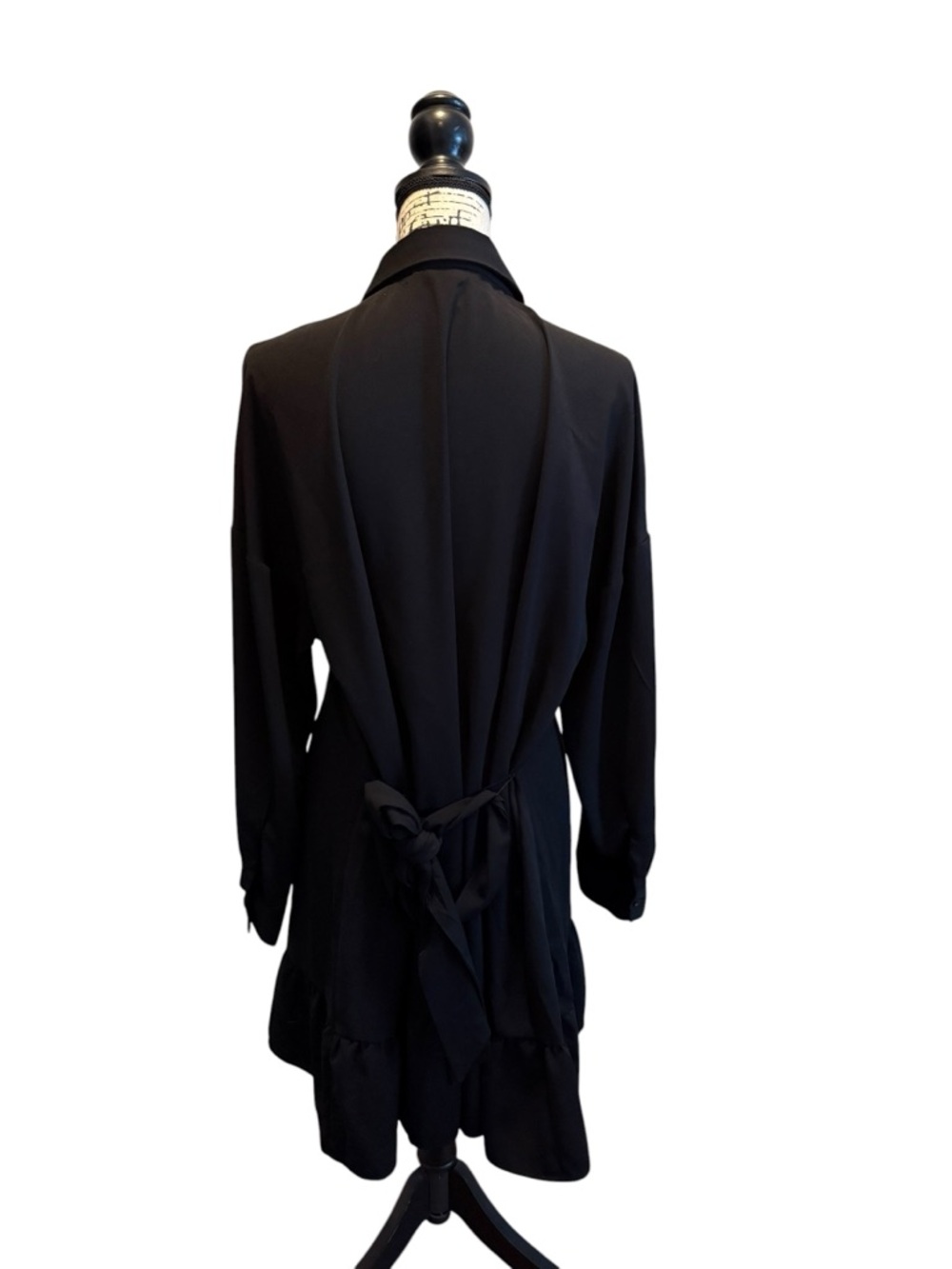 Nine West Classic Black Shirt Dress Tie Waist Ruffle Hem Size XLarge NWOT - Picture 5 of 11
